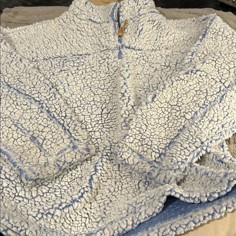 Cozy Blue and White Sherpa Pullover